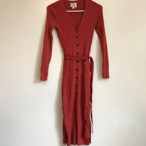 Hippie Rose red orange button down sweater dress.